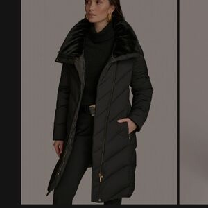 Donna Karan Black Puffer Coat with Gold Accents